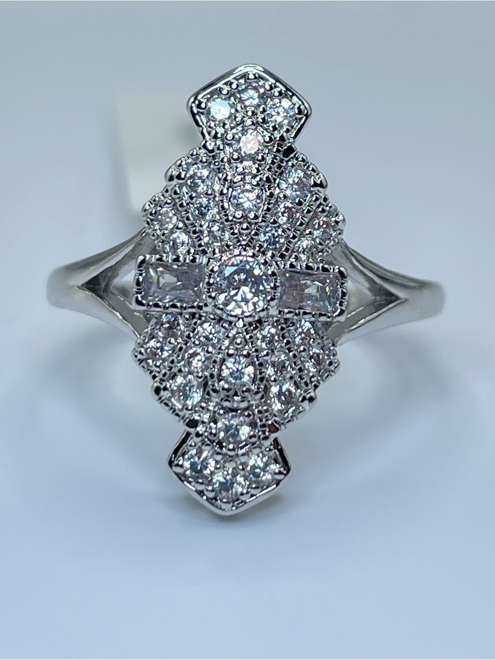 Swarovski Crystal Elements White Crystal Art Deco Statement Ring Sz 8